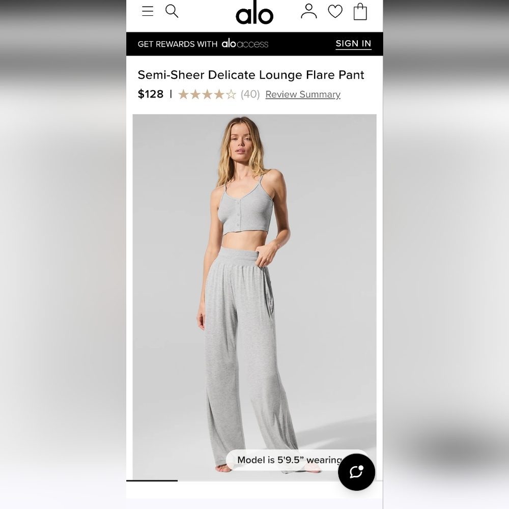 ALO Yoga Women's Semi-Sheer Light Grey Delicate Lounge Flare Pants Size S